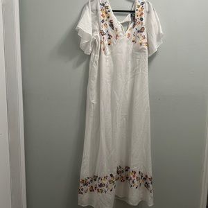 White Embroidered Maxi Dress with Floral Accents